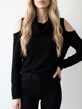 Buffalo David Bitton Black Cold-Shoulder Cowl Neck Sweater